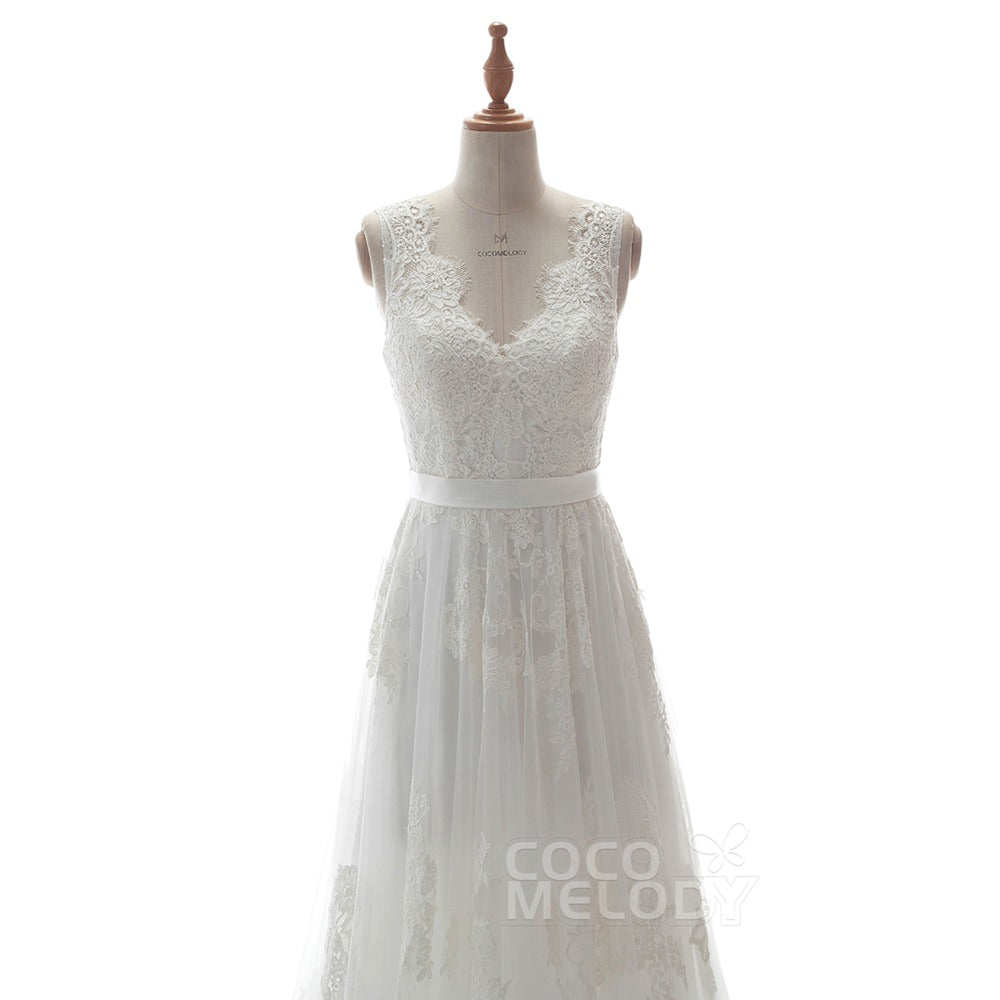 LD5039 ソフトチュール Vネック バックレス スレンダーライン ウェディングドレス 【ウェディングドレス オーダーメイド】