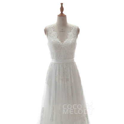 LD5039 ソフトチュール Vネック バックレス スレンダーライン ウェディングドレス 【ウェディングドレス オーダーメイド】