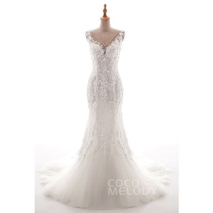 LD5058 レース Vネック ウェディングドレス 【ウェディングドレス オーダーメイド】