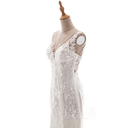 LD5058 レース Vネック ウェディングドレス 【ウェディングドレス オーダーメイド】