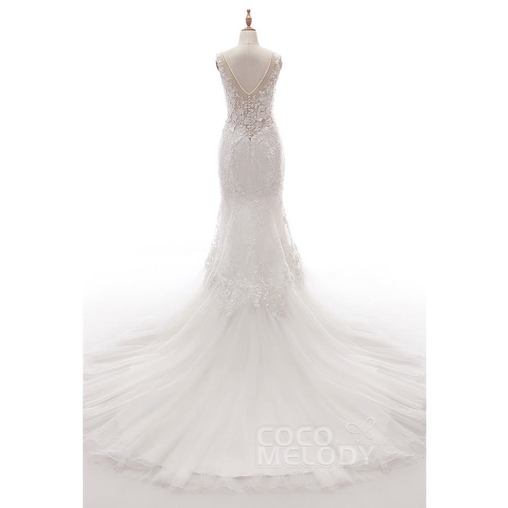 LD5058 レース Vネック ウェディングドレス 【ウェディングドレス オーダーメイド】