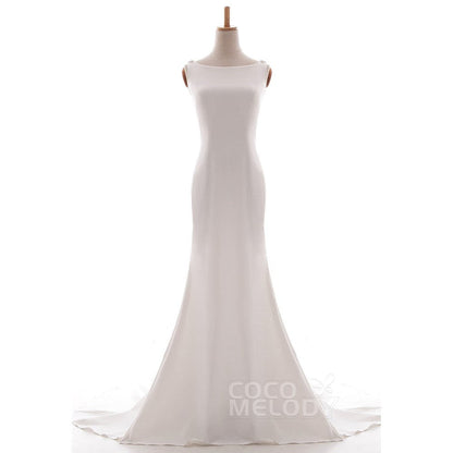 LD5237 エラスティック ファブリック ボートネック ウェディングドレス 【ウェディングドレス オーダーメイド】