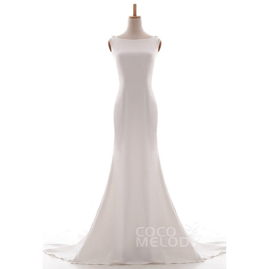 LD5237 エラスティック ファブリック ボートネック ウェディングドレス 【ウェディングドレス オーダーメイド】