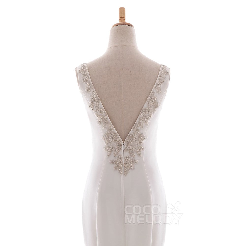 LD5237 エラスティック ファブリック ボートネック ウェディングドレス 【ウェディングドレス オーダーメイド】