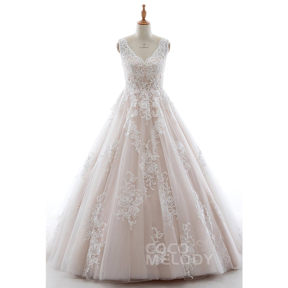 LD5565 ソフトチュール Vネック ウェディングドレス 【ウェディングドレス オーダーメイド】