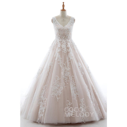 LD5565 ソフトチュール Vネック ウェディングドレス 【ウェディングドレス オーダーメイド】