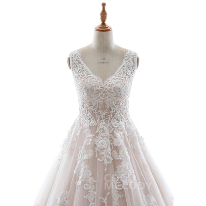 LD5565 ソフトチュール Vネック ウェディングドレス 【ウェディングドレス オーダーメイド】
