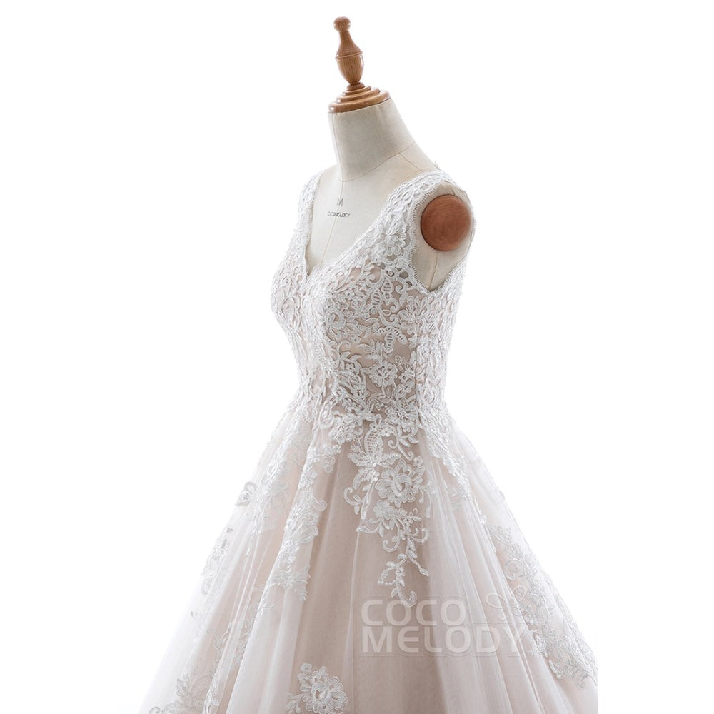 LD5565 ソフトチュール Vネック ウェディングドレス 【ウェディングドレス オーダーメイド】