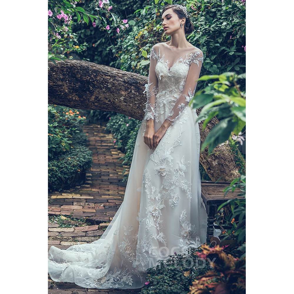 LD5713 チュール レース オーガンジー イリュージョン ウェディングドレス 【ウェディングドレス オーダーメイド】