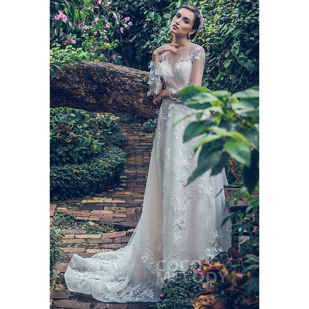 LD5713 チュール レース オーガンジー イリュージョン ウェディングドレス 【ウェディングドレス オーダーメイド】