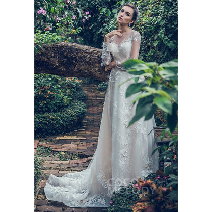 LD5713 チュール レース オーガンジー イリュージョン ウェディングドレス 【ウェディングドレス オーダーメイド】