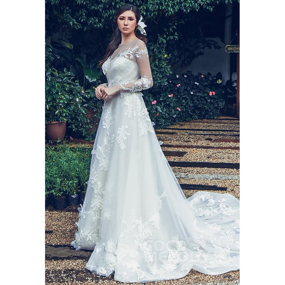 LD5713 チュール レース オーガンジー イリュージョン ウェディングドレス 【ウェディングドレス オーダーメイド】