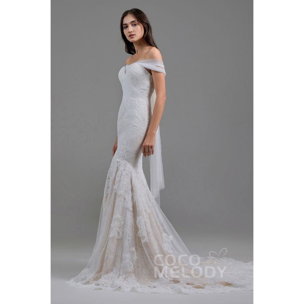 LD5778 ショール付き レース マーメイド ウェディングドレス 【ウェディングドレス オーダーメイド】