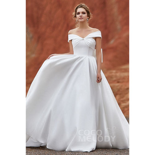 LD5801 サテン オフショルダー プリンセス ウェディングドレス 【ウェディングドレス オーダーメイド】