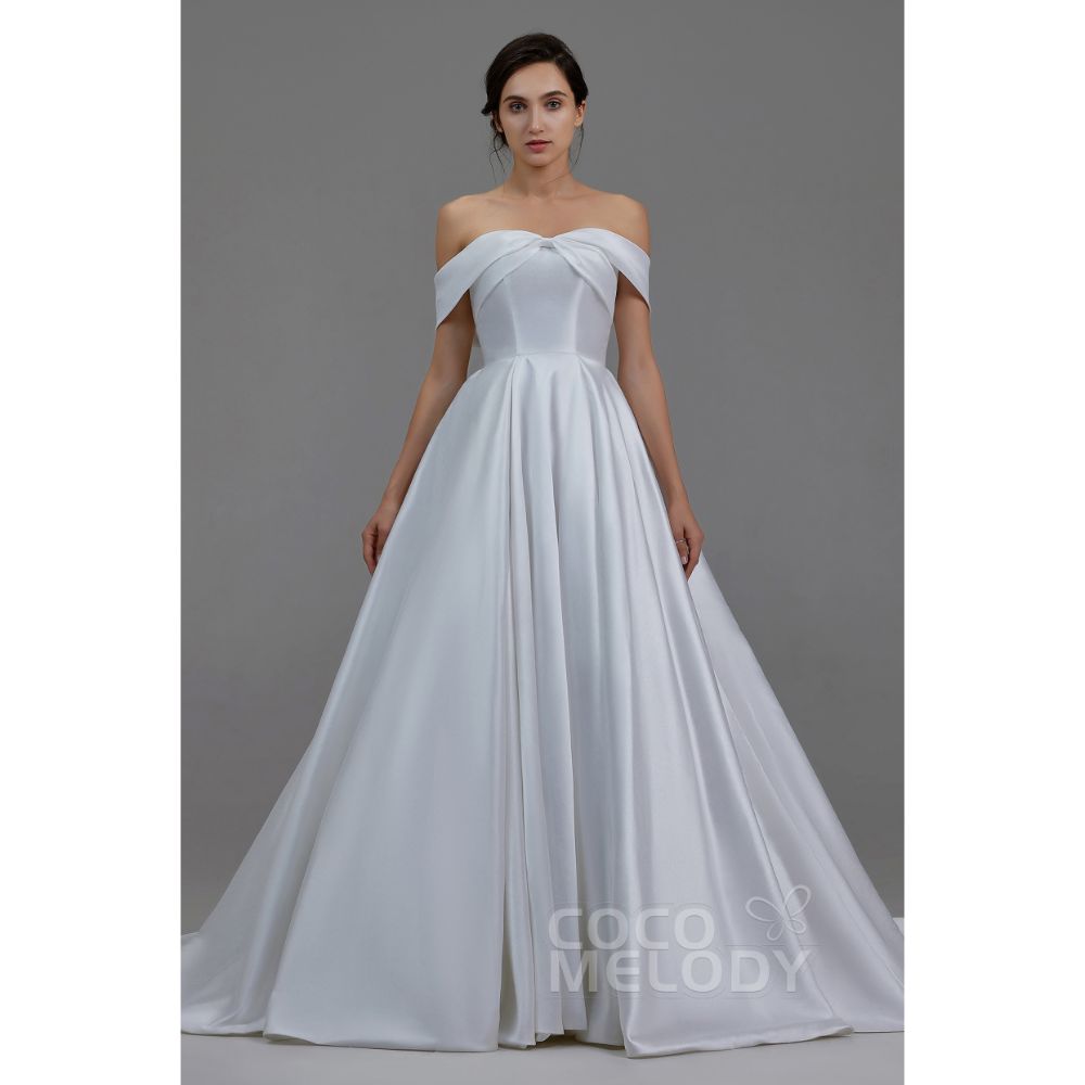 LD5801 サテン オフショルダー プリンセス ウェディングドレス 【ウェディングドレス オーダーメイド】