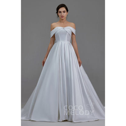 LD5801 サテン オフショルダー プリンセス ウェディングドレス 【ウェディングドレス オーダーメイド】