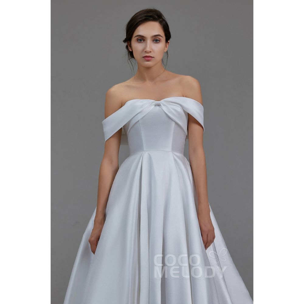 LD5801 サテン オフショルダー プリンセス ウェディングドレス 【ウェディングドレス オーダーメイド】