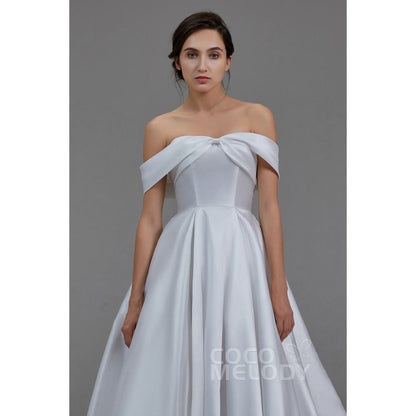 LD5801 サテン オフショルダー プリンセス ウェディングドレス 【ウェディングドレス オーダーメイド】