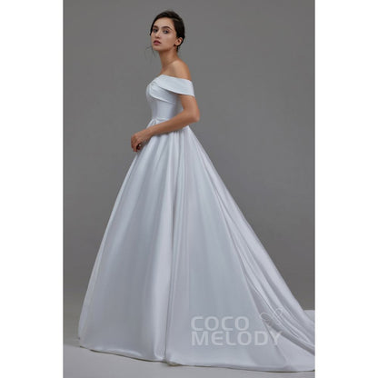 LD5801 サテン オフショルダー プリンセス ウェディングドレス 【ウェディングドレス オーダーメイド】