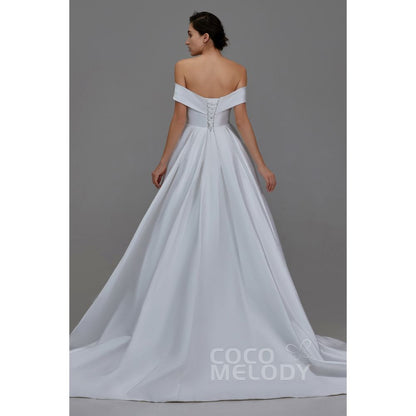 LD5801 サテン オフショルダー プリンセス ウェディングドレス 【ウェディングドレス オーダーメイド】