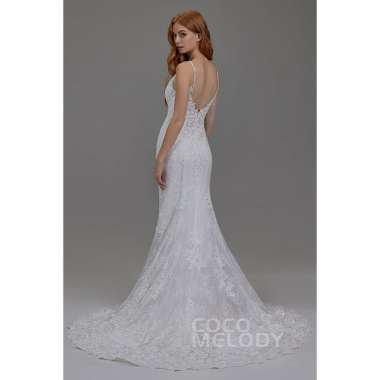 LD5807 レース スパゲッティストラップ マーメイド ウェディングドレス 【ウェディングドレス オーダーメイド】