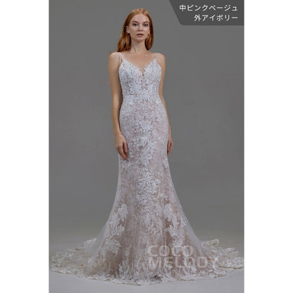 LD5808 レース スパゲッティストラップ マーメイド ウェディングドレス 【ウェディングドレス オーダーメイド】