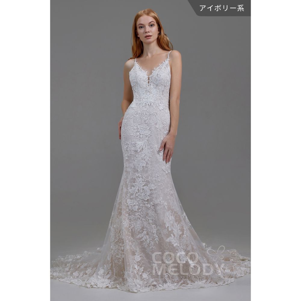 LD5808 レース スパゲッティストラップ マーメイド ウェディングドレス 【ウェディングドレス オーダーメイド】