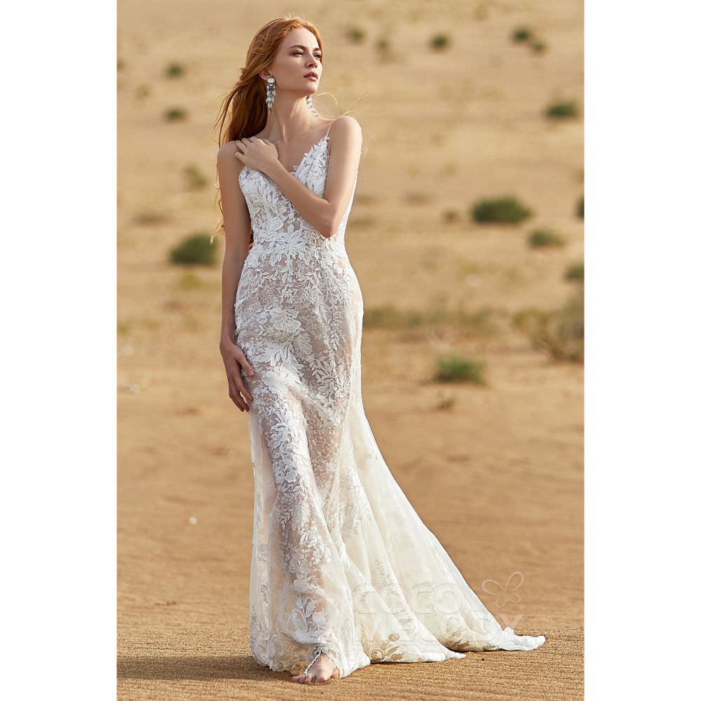 LD5808 レース スパゲッティストラップ マーメイド ウェディングドレス
