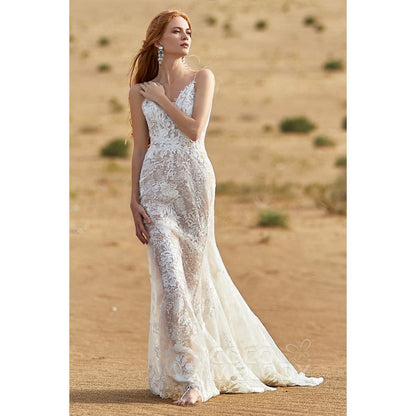 LD5808 レース スパゲッティストラップ マーメイド ウェディングドレス 【ウェディングドレス オーダーメイド】