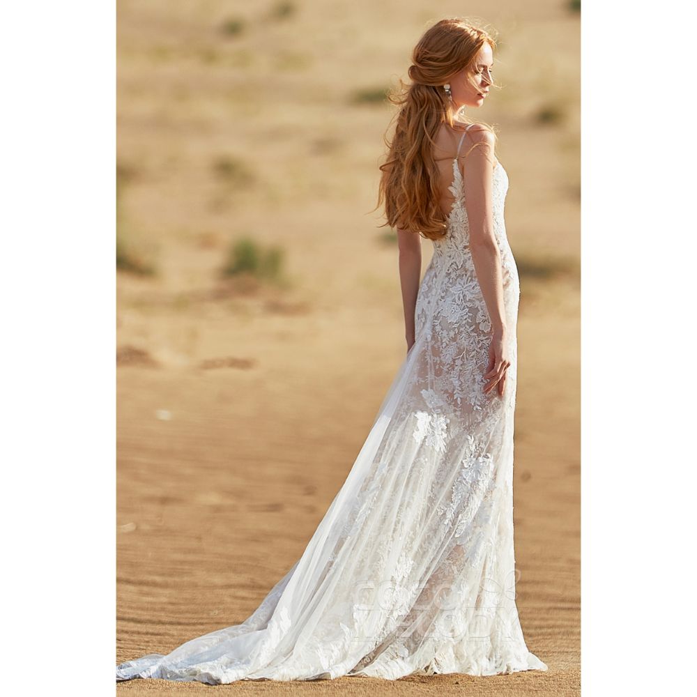 LD5808 レース スパゲッティストラップ マーメイド ウェディングドレス 【ウェディングドレス オーダーメイド】