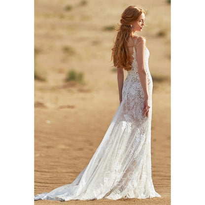 LD5808 レース スパゲッティストラップ マーメイド ウェディングドレス 【ウェディングドレス オーダーメイド】