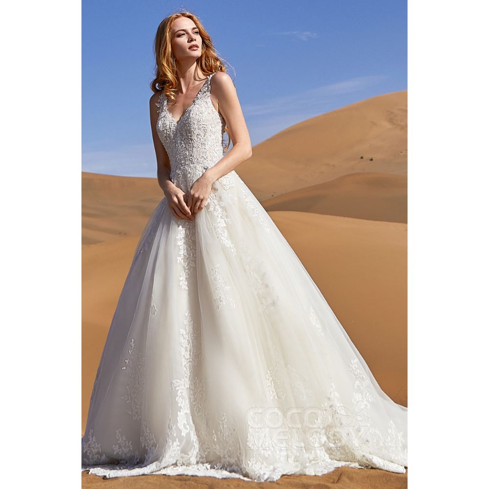 LD5813 レース Aライン Vネック ウェディングドレス 【ウェディングドレス オーダーメイド】