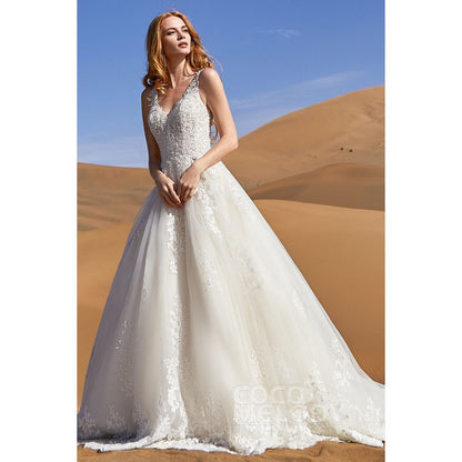 LD5813 レース Aライン Vネック ウェディングドレス 【ウェディングドレス オーダーメイド】