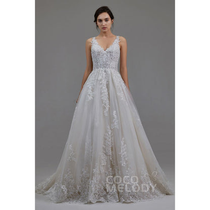 LD5813 レース Aライン Vネック ウェディングドレス 【ウェディングドレス オーダーメイド】