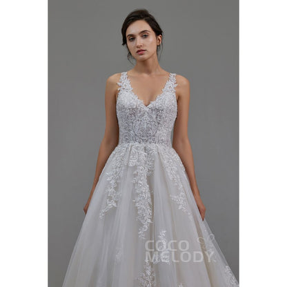 LD5813 レース Aライン Vネック ウェディングドレス 【ウェディングドレス オーダーメイド】