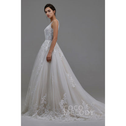 LD5813 レース Aライン Vネック ウェディングドレス 【ウェディングドレス オーダーメイド】