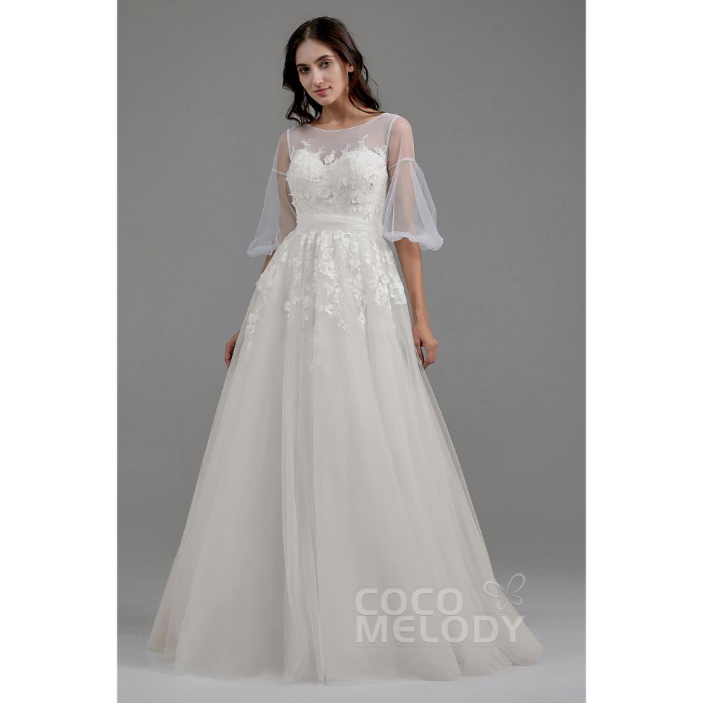 LD5829 半袖 オープンバック Aライン ウェディングドレス 【ウェディングドレス オーダーメイド】