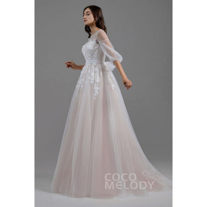 LD5829 半袖 オープンバック Aライン ウェディングドレス 【ウェディングドレス オーダーメイド】