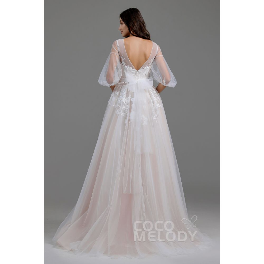 LD5829 半袖 オープンバック Aライン ウェディングドレス 【ウェディングドレス オーダーメイド】