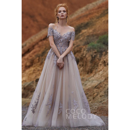 LD5830 オフショルダー Aライン 4色展開 ウェディングドレス 【結婚式 カラードレス】