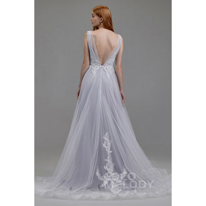 LD5845 ソフトチュール Vネック スレンダーライン ウェディングドレス 【ウェディングドレス オーダーメイド】