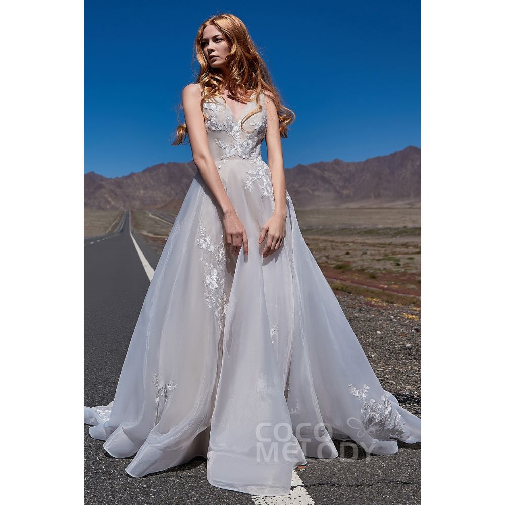 LD5862 オーガンジー オープンバック Aライン ウェディングドレス 【ウェディングドレス オーダーメイド】