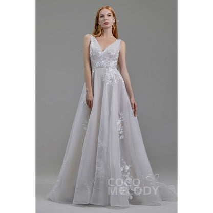 LD5862 オーガンジー オープンバック Aライン ウェディングドレス 【ウェディングドレス オーダーメイド】