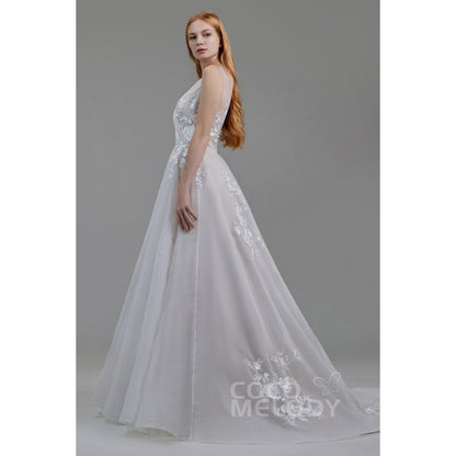 LD5862 オーガンジー オープンバック Aライン ウェディングドレス 【ウェディングドレス オーダーメイド】