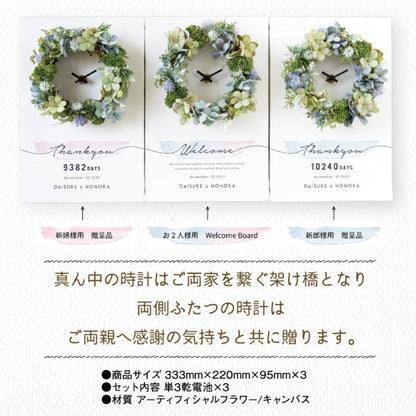 3つの時計bloomグリーン【結婚式 ギフト 両親プレゼント 時計】