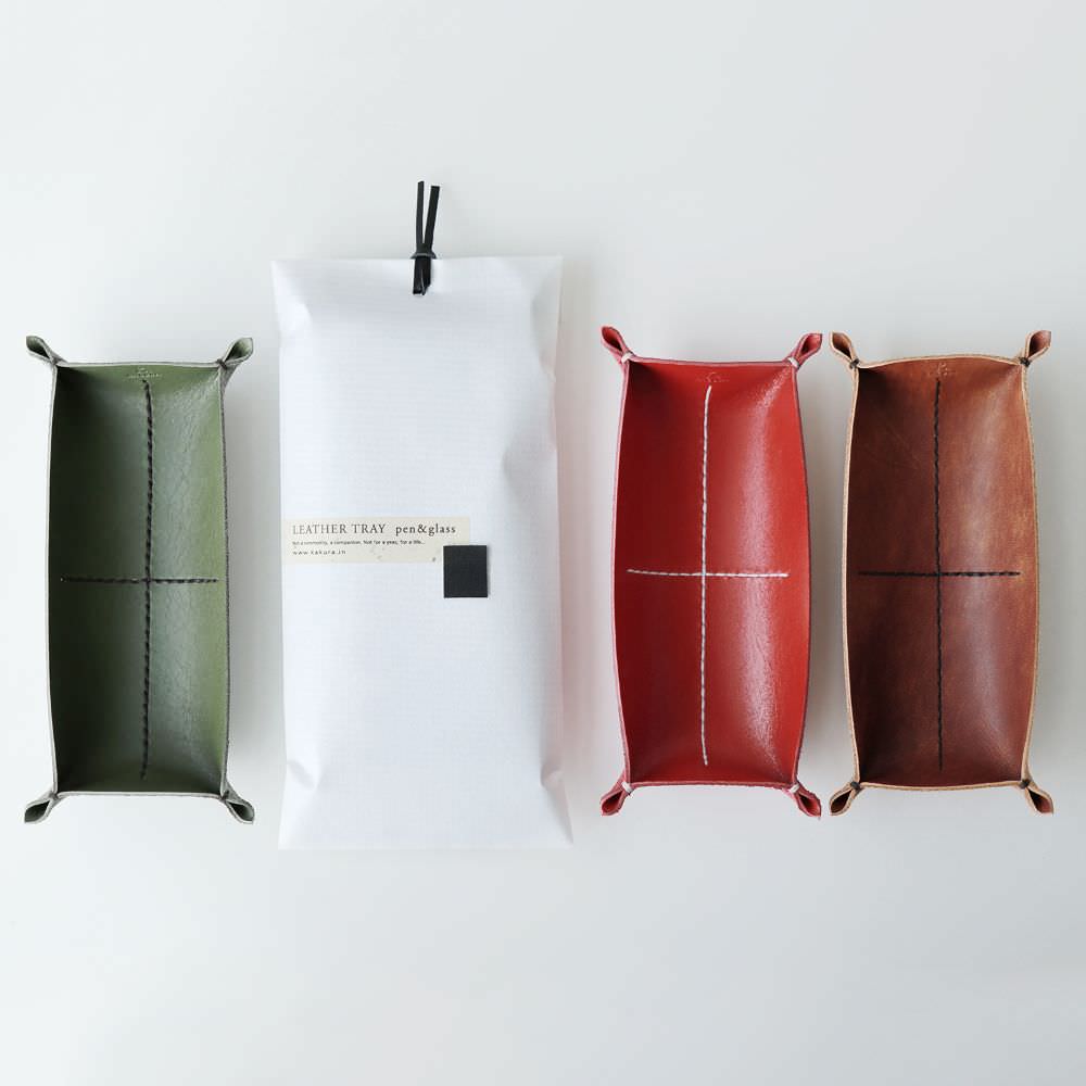 アンティークブラウン 革トレイ ペン&メガネ アンティークブラウン KAKURA 【結婚式 引き出物 ギフト】