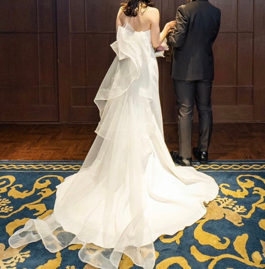 チュール立体トレーンのマーメイドドレス 【ウェディングドレス オーダーメイド】