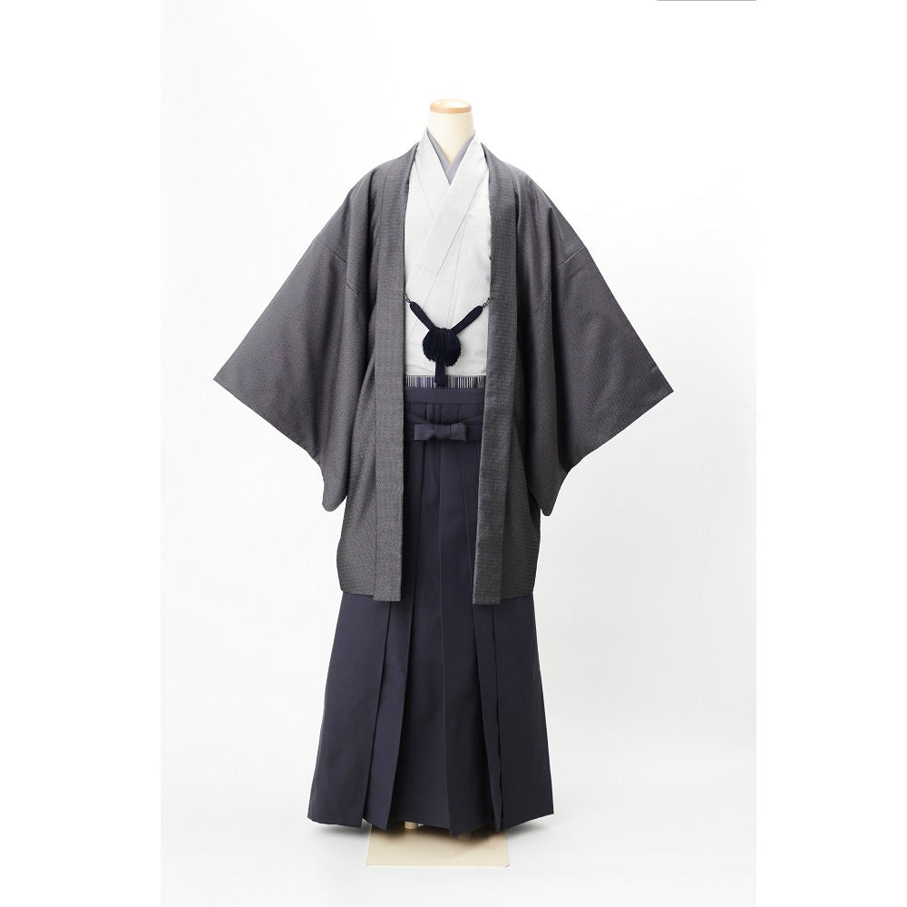 お召し羽織袴/グレー着物×小豆色羽織 【結婚式 和装 紋服 レンタル】