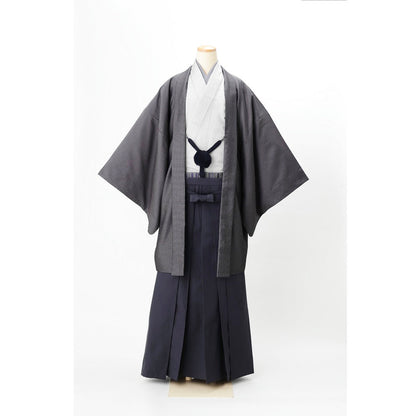 お召し羽織袴/グレー着物×小豆色羽織 【結婚式 和装 紋服 レンタル】