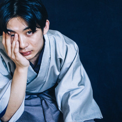 お召し羽織袴/グレー着物×小豆色羽織 【結婚式 和装 紋服 レンタル】